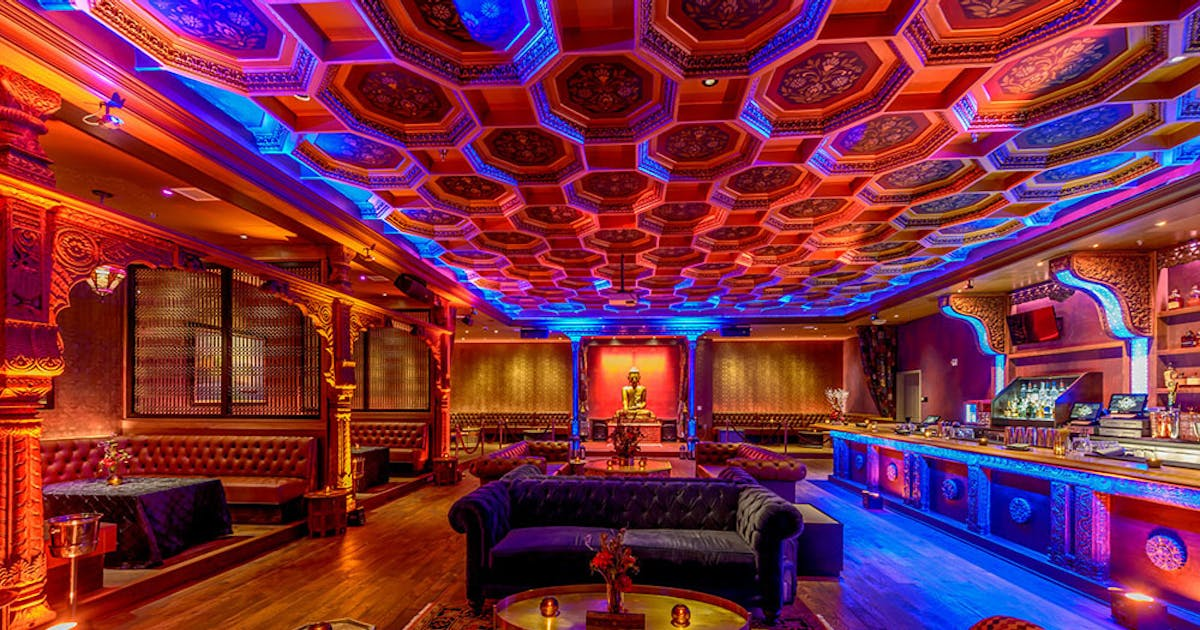 House of Blues Anaheim's Foundation Room. A lit up room with couches
