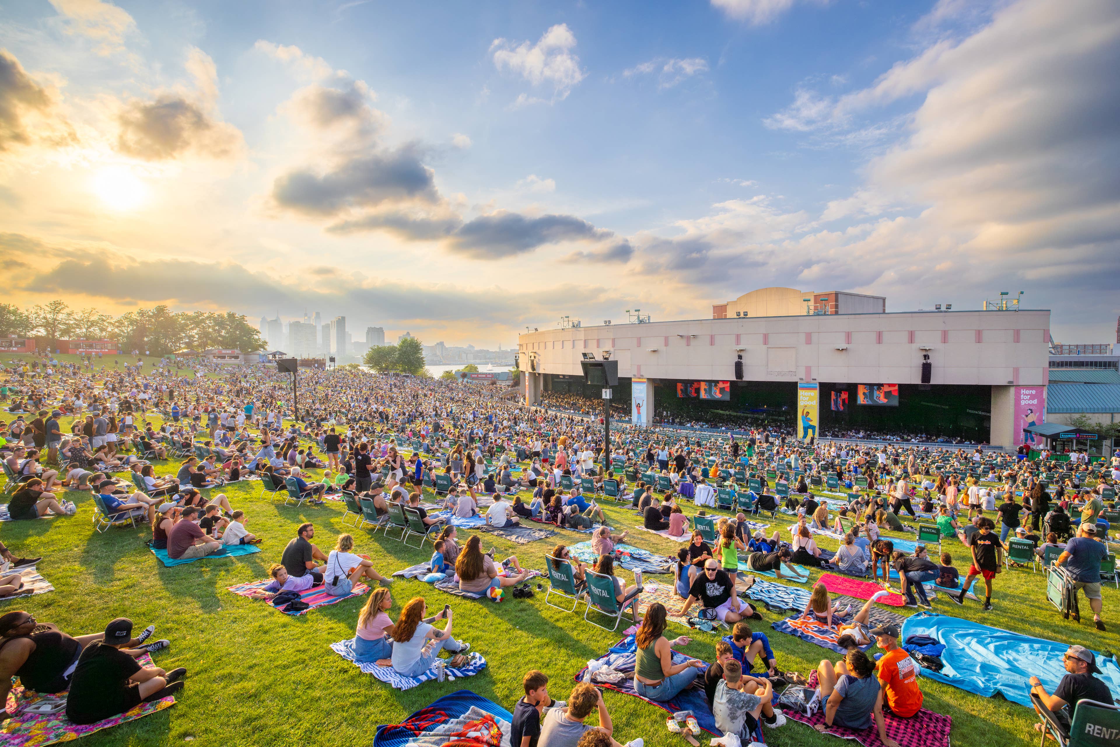 Aerial shot of concert venue.