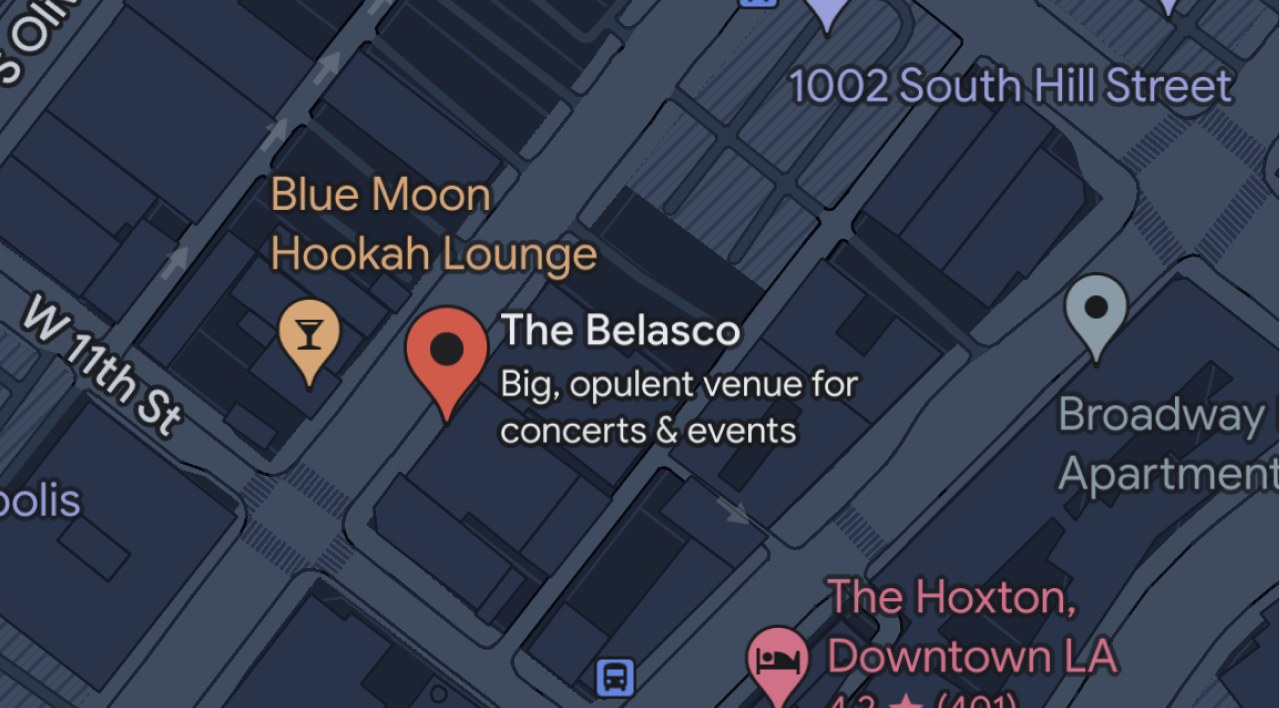 A map showing the location of The Belasco