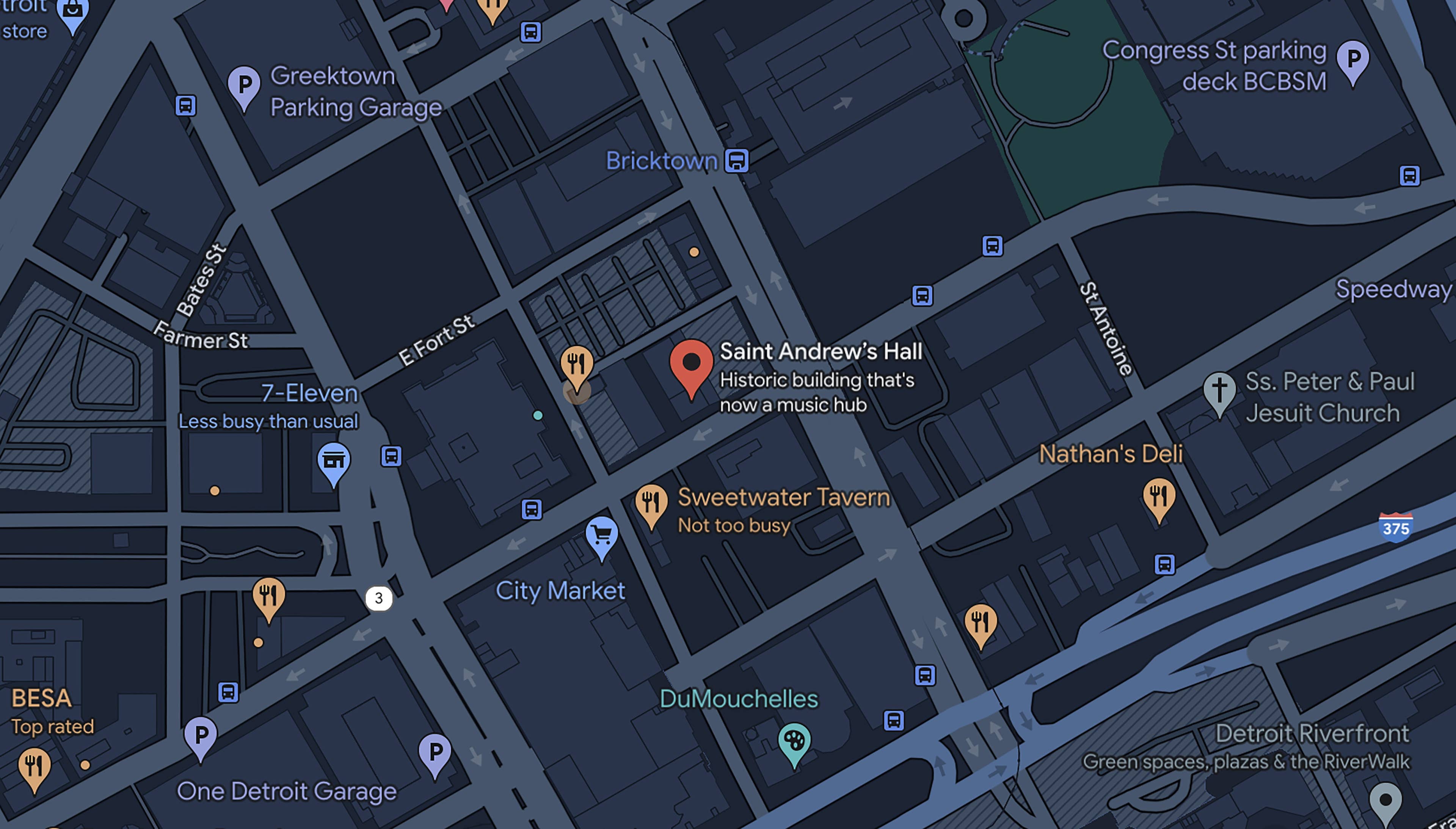 A Google map image of Saint Andrew's Hall and the surrounding area. 